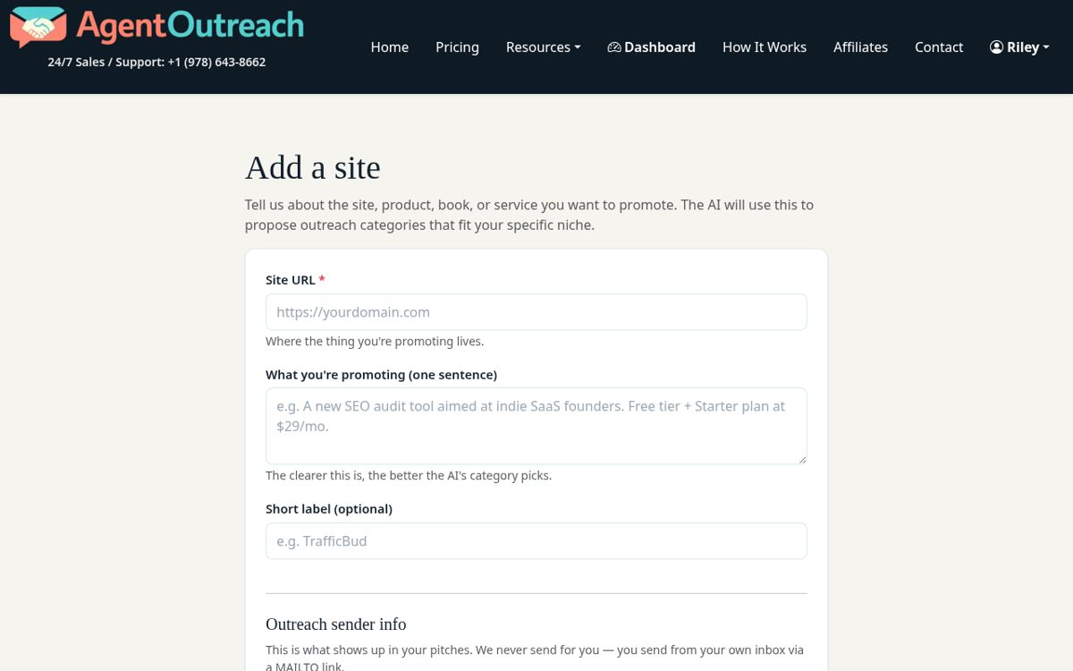 AgentOutreach dashboard