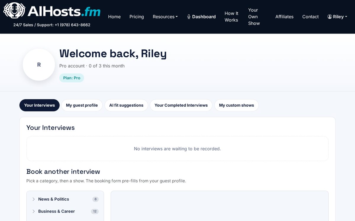 AIHosts.fm dashboard