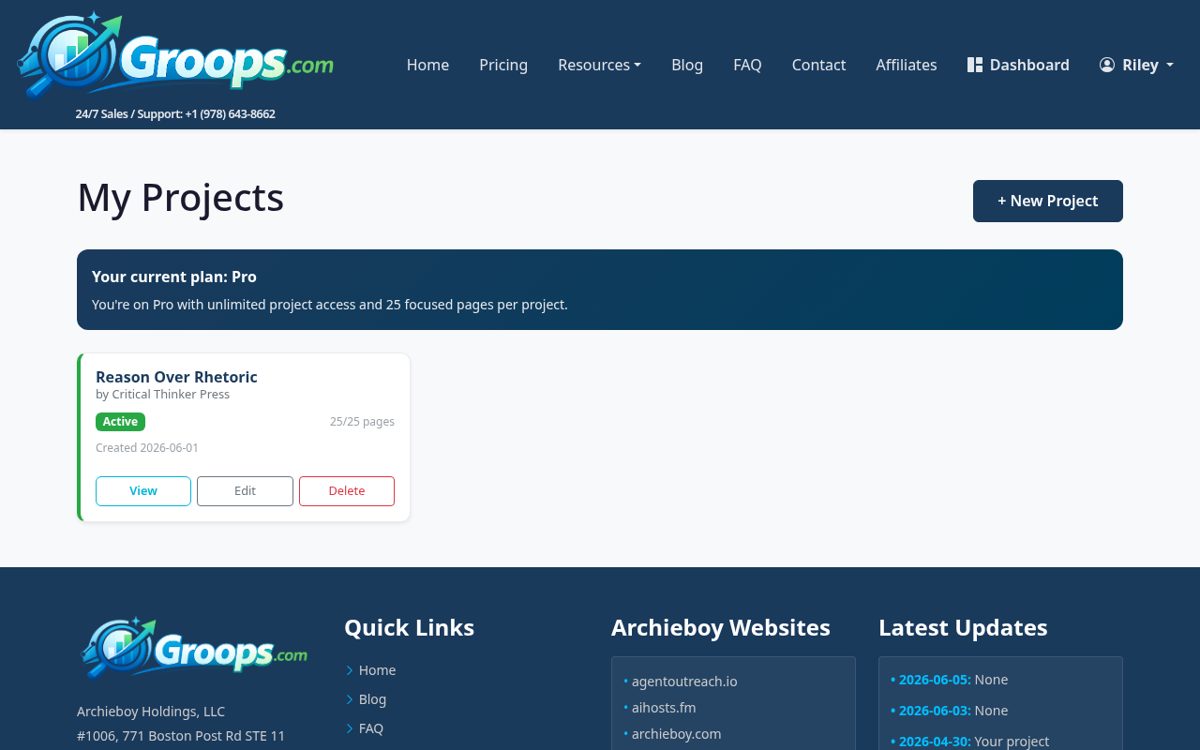 Groops dashboard