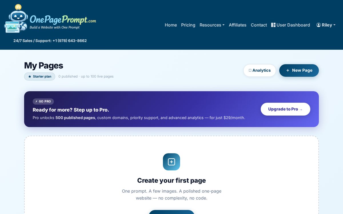OnePagePrompt dashboard