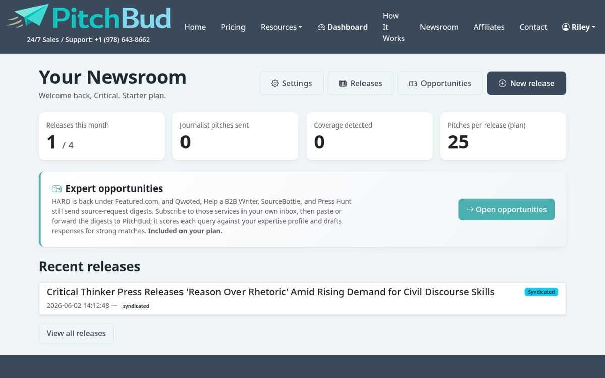 PitchBud dashboard