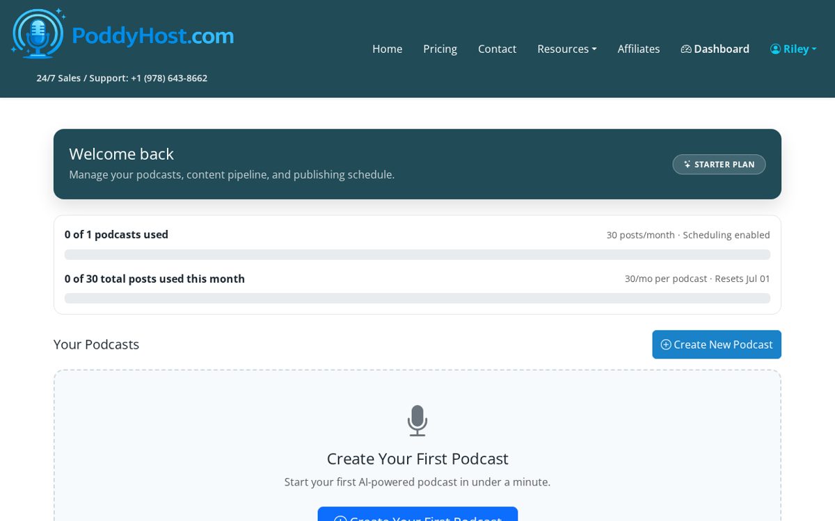 PoddyHost dashboard