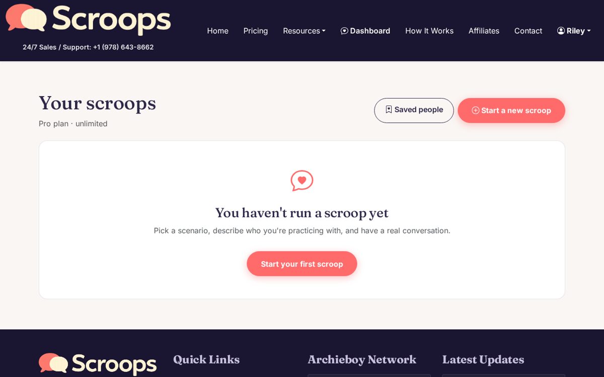 Scroops dashboard