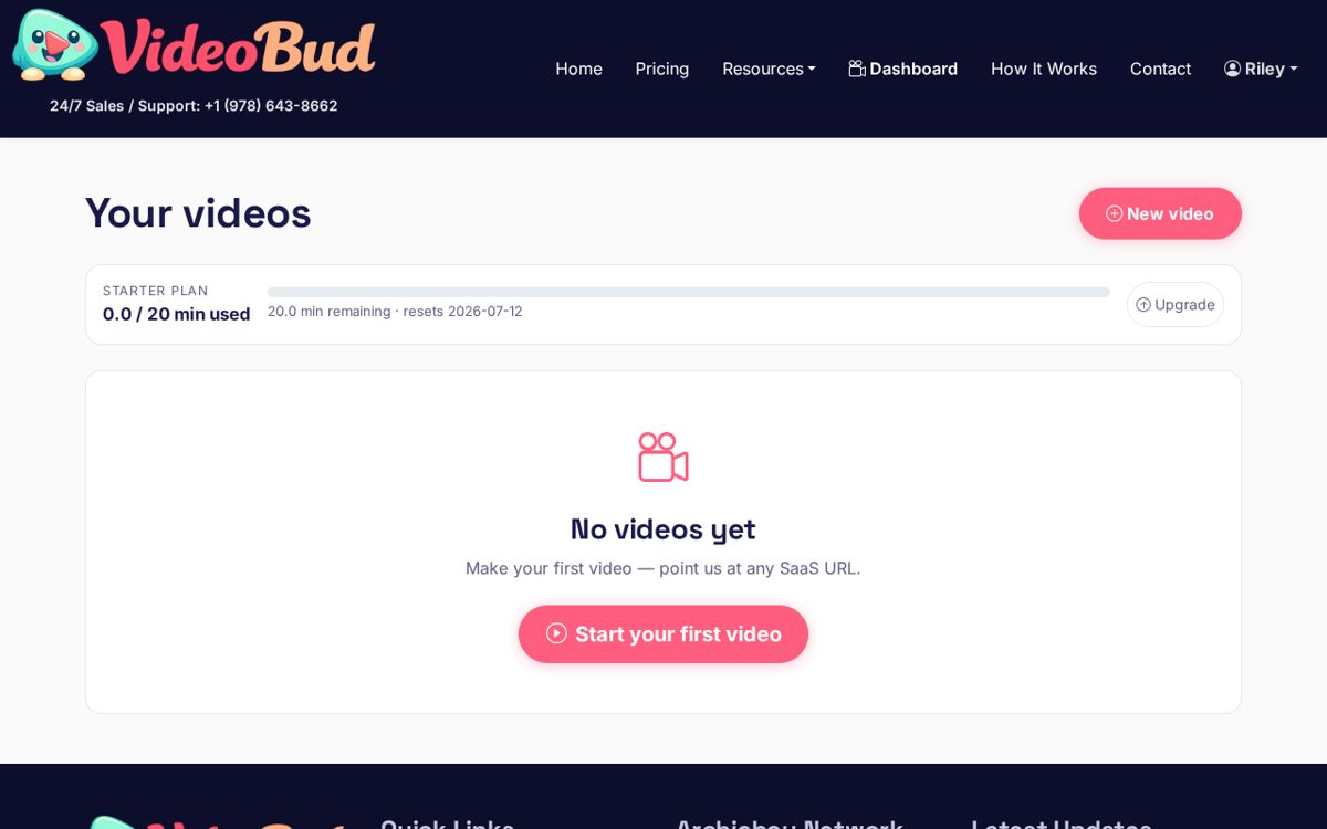 VideoBud dashboard